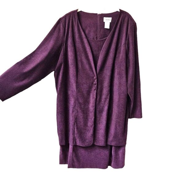 NWOT FASHION BUG Vintage PlumโLongSleeve Layered Faux Suede Jacket Dress - Picture 5 of 15